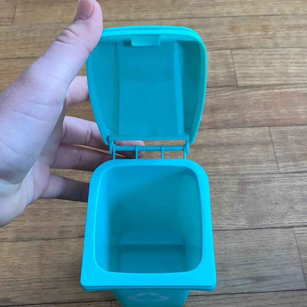 Pencil Holder MINI Recycling Bin For Desks w/ lid that opens- teal